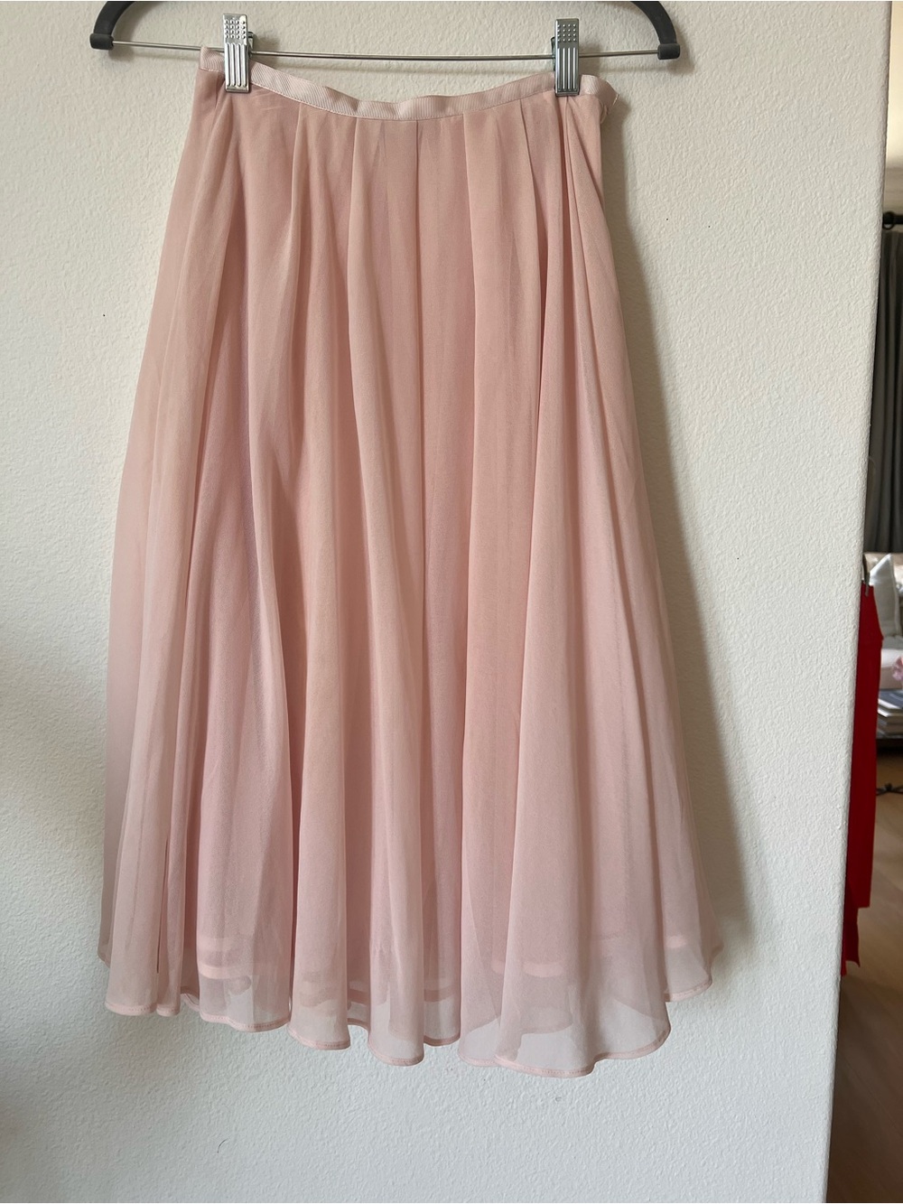 H&M Blush Pink Pleated Chiffon Midi Skirt